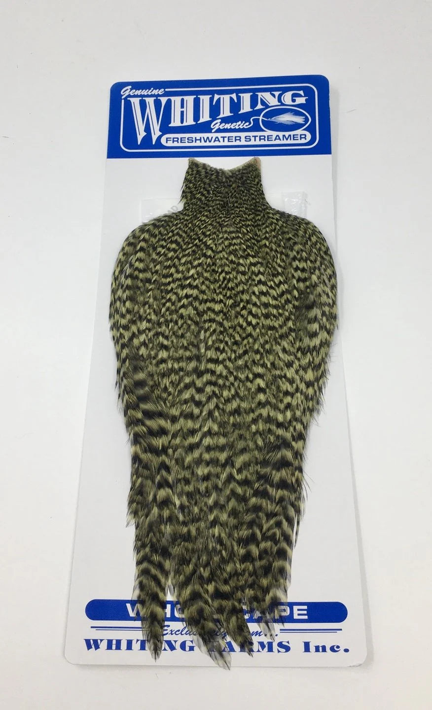 Freshwater Streamer Hen Cape White dyed Dark Olive- Whitey