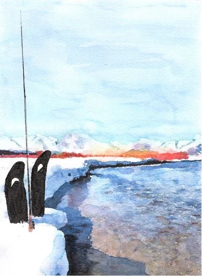 Watercolor Print 11"x14", Fishing Henry's Outlet. with Poem