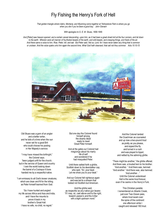 Watercolor Print 12"x16", Fly Fishing the Henry's Fork of Hell